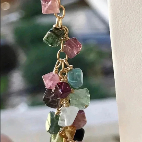 Tourmaline Earrings,Chandelier Earrings,Multicolored Gemstones,Waterfall Earring - Picture 2 of 4